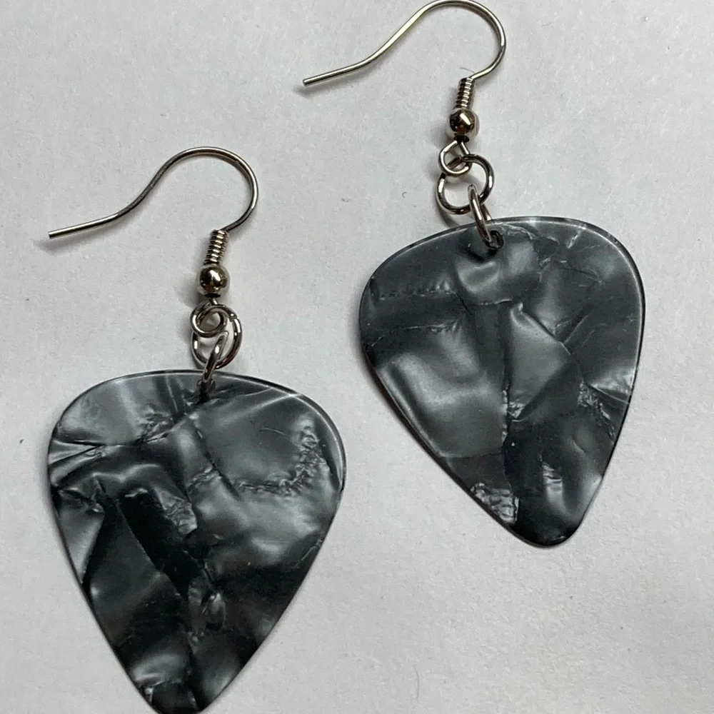 Black Pearlescent Guitar Pick Earrings Unisex New